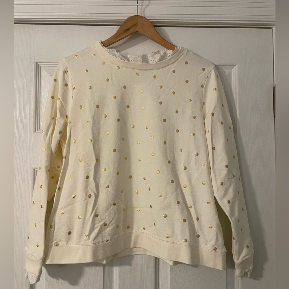 Boden cream sweatshirt with gold polka dots size XL
